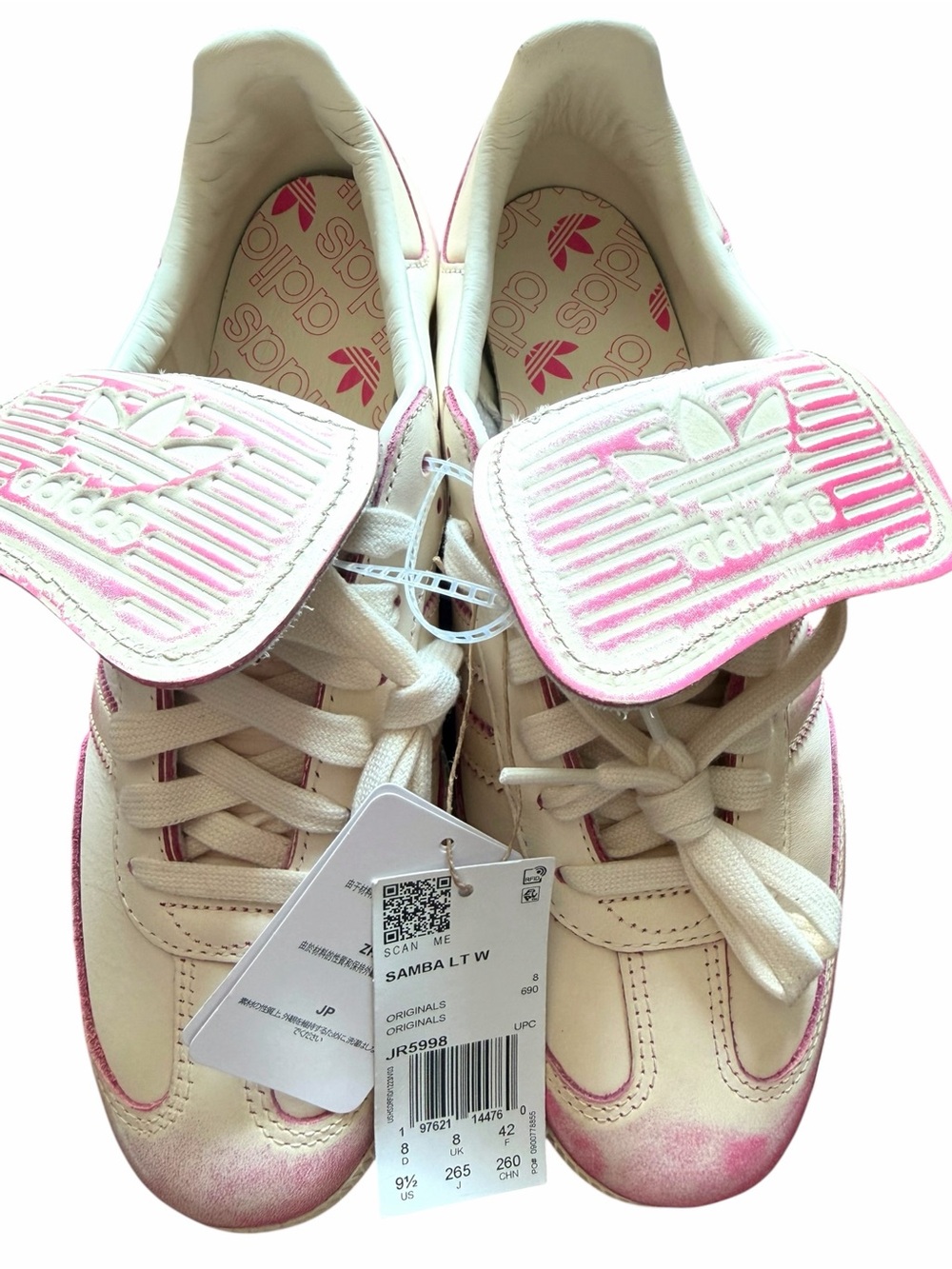 Adidas Samba LT Oversized Tongue Leather Color Fade Cream Shock Pink Sneaker NWT